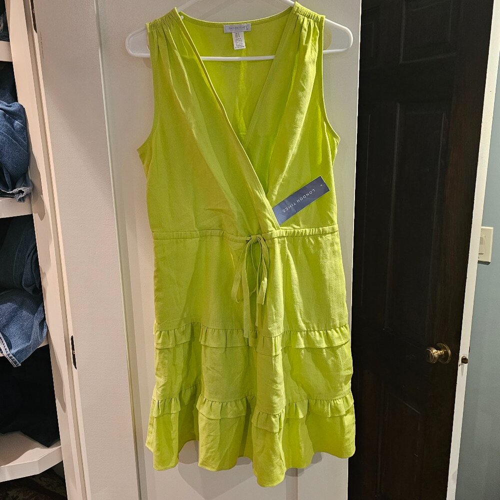 London Times Linen Blend Lime Dress Small NWT